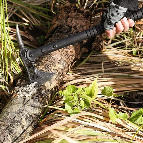 Miniatura 7 de Hacha de campamento, Tomahawk con pincho, hacha de supervivencia con funda, mango de fibra de nailon para supervivencia al aire libre, senderismo, 1