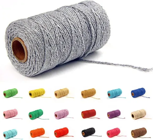 Miniatura 22 de Cordón de macramé de algodón 2 mm x 109 yardas, cuerda de algodón colorida para manualidades DIY, ganchos de plantas (Beige)