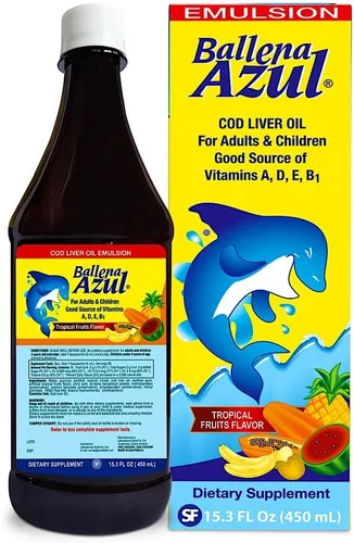 Ballena Azul Aceite de Hígado de Hígado de Bacalao para Adultos y Niños, Aceite de Hígado de Bacalao para Adultos y Niños, Buena Fuente de