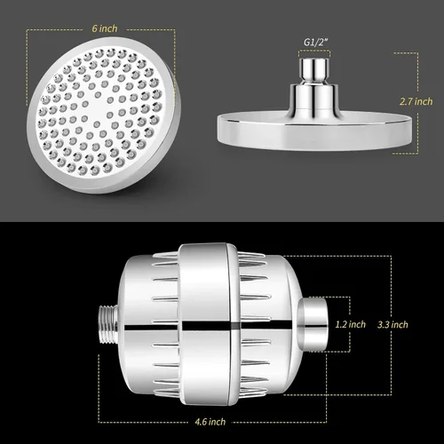 Miniatura 6 de FEELSO Cabezal de ducha y filtro de ducha de 15 etapas, cabezal de ducha suavizante de agua dura de alto rendimiento con cartucho de filtro