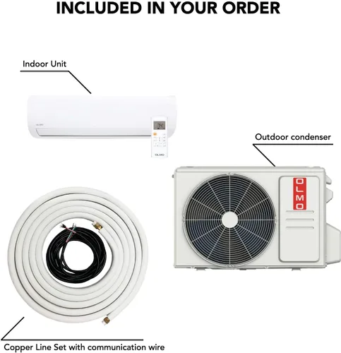 Miniatura 4 de OLMO Aire acondicionado y bomba de calor mini split sin conductos de 9,000 BTU 230V - Sistema inversor SEER2 18.5 - Montaje en pared refrigeración