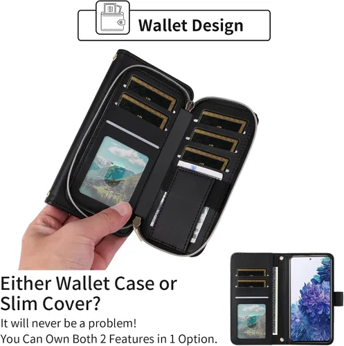 Miniatura 5 de Funda de Cartera para Samsung Galaxy S20 FE 5G de 6.5 Pulgadas con Correa para Muñeca, Billetera con Cremallera y más de 9 Ranuras para Tarjetas