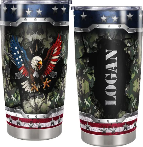 Miniatura 8 de Dorris Vaso de café personalizado del ejército con tapa, vasos aislados al vacío de veteranos estadounidenses, taza aislada de acero inoxidable