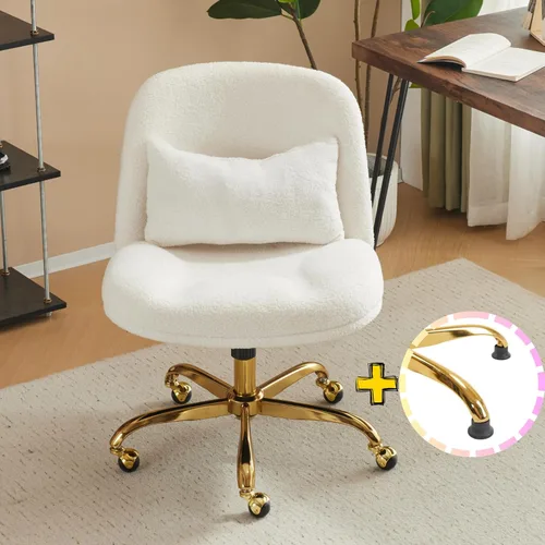 Miniatura 6 de VINGLI Silla de Oficina Ancha con Patas Cruzadas, Silla de Escritorio Ergonómica Buttprint Cómoda con Almohada y Base Dorada, Doble Uso con/sin