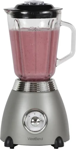Miniatura 2 de West Bend Licuadora de estilo retro de 3 velocidades con tarro de mezcla de vidrio de 48 oz y hoja de acero inoxidable, 500 vatios, gris