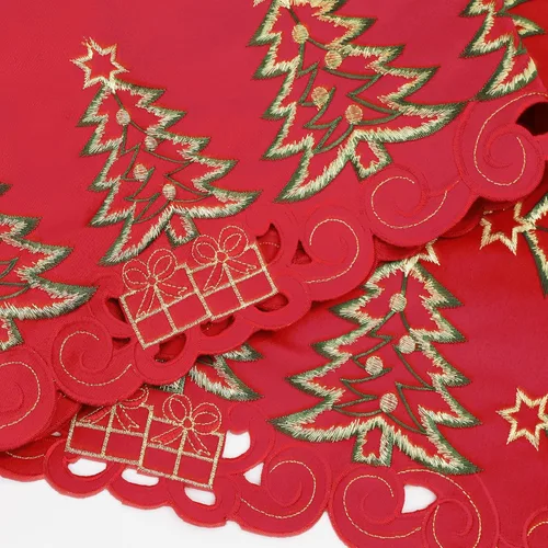 Miniatura 6 de Simplebrand Camino de mesa de Navidad rojo de 13 x 70 pulgadas de largo, camino de mesa de Navidad bordado con árbol de Navidad verde y regalos