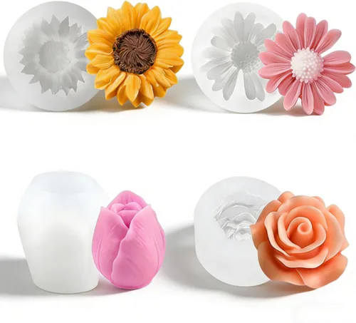 Miniatura 8 de Molde de resina para velas de flores, molde de silicona para hacer velas, 6 piezas de peonía de rosa 3D, San Valentín, día de la madre, molde