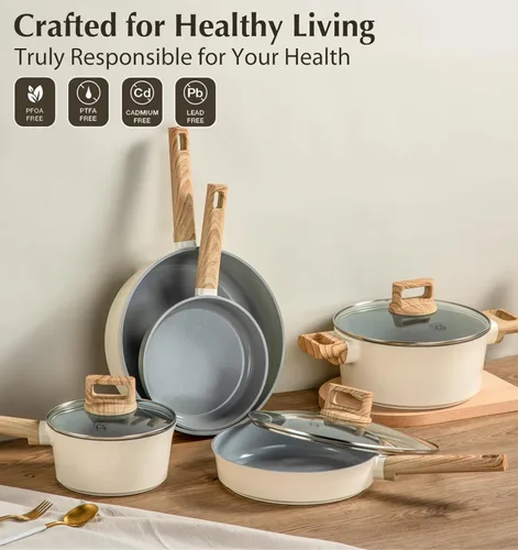 Miniatura 4 de KOCH SYSTEME CS Juego de utensilios de cocina de cerámica antiadherente, juego de ollas y sartenes antiadherentes con asas que se mantienen frescas