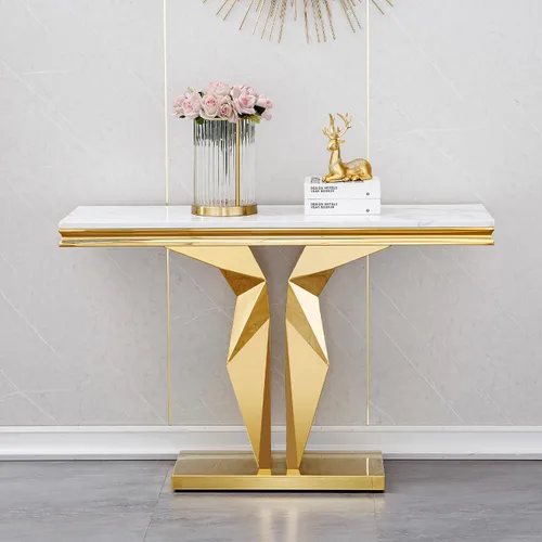 Miniatura 36 de Mesa de centro de mármol negro Henf de lujo, mesa auxiliar rectangular de mármol sintético de imitación con base de acero inoxidable dorado