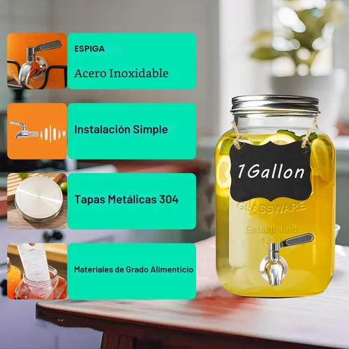 Miniatura 5 de dispensador de bebidas de vidrio de 1 galón con soporte, paquete de 2 dispensadores de vidrio con llave de acero inoxidable, dispensador de agua