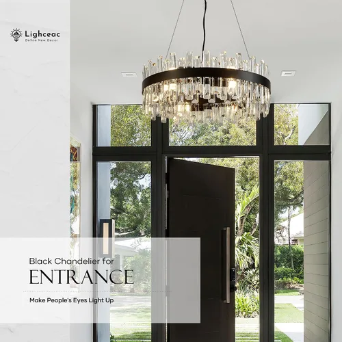 Miniatura 5 de Lámpara de Araña de Cristal Moderna Negra de 21.7", Accesorios de Iluminación de Lujo, Candelabros de Cristal de 2 Anillos para Comedor, Iluminación