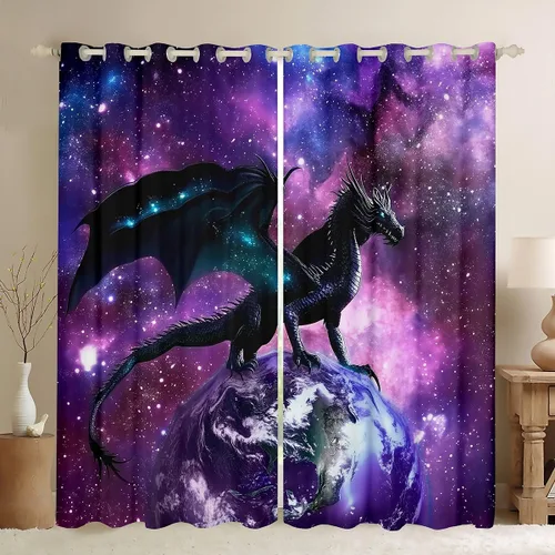 Miniatura 31 de Erosebridal - Paneles de cortina con notas musicales retro rotantes para ventana, cortinas estilo grunge de música rock para niños y adultos