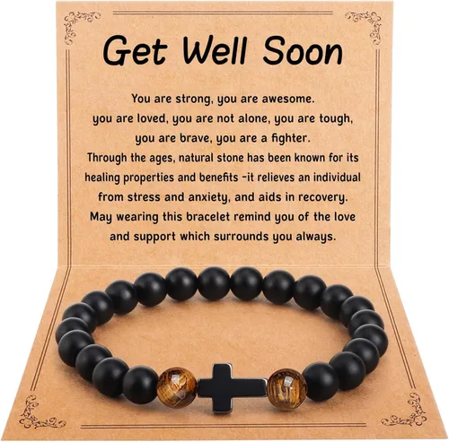 Pulsera de piedra natural para hombres, hijo, papá, abuelo, papá, marido, tío, niños, hermano, sobrino. Recupérate pronto, jubilación, regreso a la