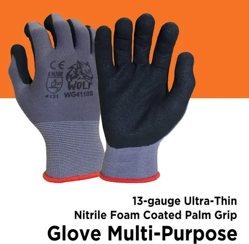 Miniatura 2 de WOLF Guantes de nitrilo ultradelgados con palma de espuma recubierta con agarre adhesivo, multiusos