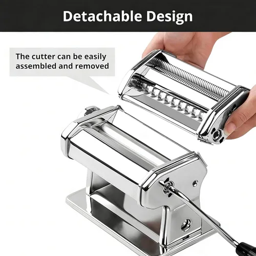Miniatura 5 de Máquina para hacer pasta METLUCK, máquina de pasta de acero inoxidable manual con rodillo y 9 ajustes de grosor para espaguetis, linguine