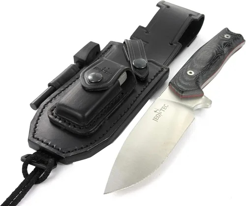 Miniatura 5 de JEO-TEC Nº21 Bushcraft Survival Hunting Cuchillo táctico de hoja fija - BOHLER N690C Acero Inoxidable, Funda de Cuero Multiposicionada, Piedra BLACK
