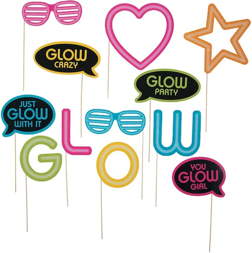 Accesorios para cabina de fotos de fiesta con brillo neón - 12 piezas - Decoración y suministros para fiestas de baile y brillo VBS 2026