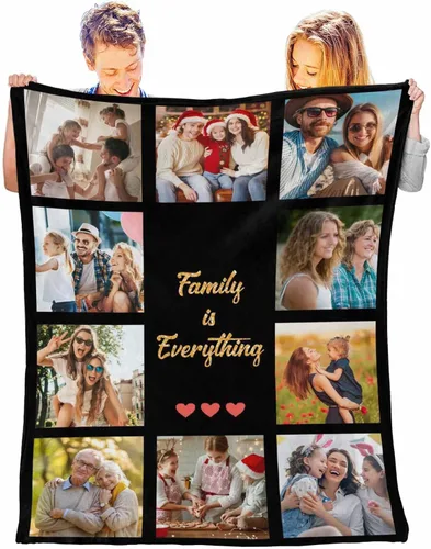 Miniatura 32 de InterestPrint Manta personalizada con texto y fotos, collage, regalo personalizado para cumpleaños, aniversario, boda, regalo personalizado