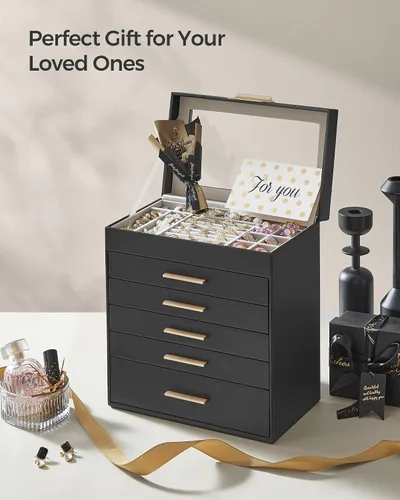 Miniatura 7 de SONGMICS UJBC171B01 - Joyero con tapa de cristal, organizador de joyas de 6 capas con 5 cajones, para gafas de sol y joyas grandes, almacenamiento