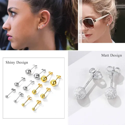 Miniatura 6 de PROSILVER 925 Sterling Silver Ball Stud Earrings, Hypoallergenic for Sensitive Ears, Womens Flat Back Studs, 3mm4mm5mm7mm, Come with Box