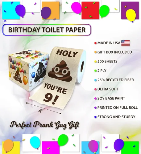 Miniatura 3 de Printed TP Holy You're 9 Birthday - Papel higiénico para regalo de cumpleaños 9, divertido regalo de cumpleaños, broma de papel higiénico, novedad
