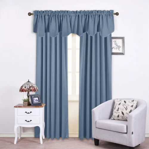 Miniatura 6 de NICETOWN - Cortinas con valances azul piedra para ventana de sala de estar, dormitorio, baño, 2 paneles estilo granja rústico para comedor, cortinas