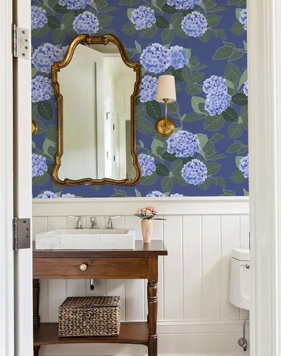 Miniatura 5 de Papel tapiz floral despegar y pegar autoadhesivo de hortensias, papel de pared estilo campo francés color crema, papel tapiz adhesivo