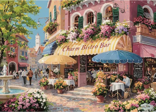 Rompecabezas para adultos de 1000 piezas, Spring Italy Bistro Flower Street Landscape, rompecabezas de 1000 piezas para adultos mayores,