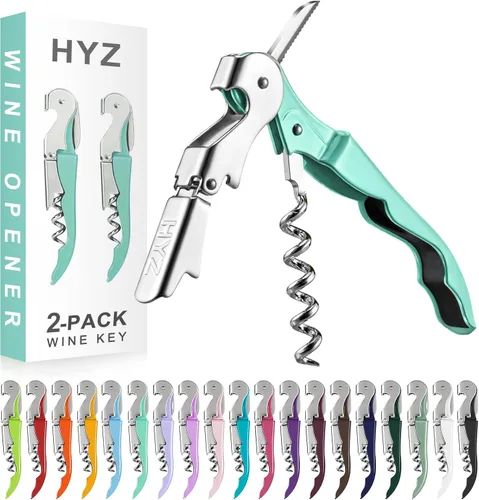 HYZ Paquete de 2 Abridores de Vino Sacacorchos de Camarero, Llave de Vino Profesional para Meseros, Bartender con Cortador de Papel Aluminio, Verde