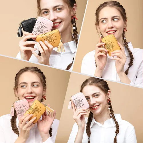 Miniatura 6 de APHISON RFID - Porta tarjeta de crédito con cremallera carteras pequeñas para mujer en cuero estilo girasol para mujer y niña caja de regalo 1927