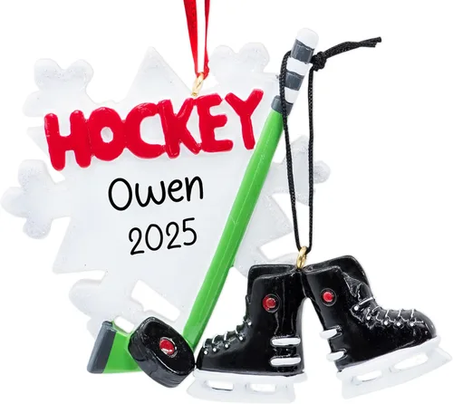 Miniatura 7 de Adorno de Navidad personalizado de hockey sobre hielo 2026 Palos de hockey y disco de decoración de árbol de Navidad para niños y niñas Regalo