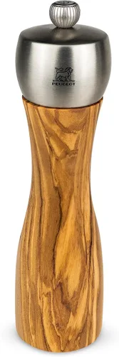 Peugeot - Molinillo de pimienta manual Fidji - Molinillo ajustable - Madera de olivo y acero inoxidable, natural, 8 pulgadas Oliva (Olive wood)