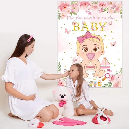 Miniatura 4 de Juego Pon el Chupete al Bebé Rosa Juego de Baby Shower Decoraciones para Fiesta Incluye Póster Grande 30 Pegatinas de Chupete Juego para Baby
