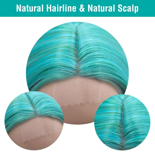 Miniatura 5 de Pelucas de encaje frontal de color azul y verde, pelucas de ondas sueltas para mujeres de moda, resistentes al calor, pelucas rizadas naturales