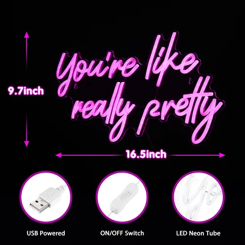 Miniatura 4 de Señal de neón "You're Like Really Pretty", señal de neón rosa para decoración de pared Señal de neón "You're Like Really Pretty" para recámara
