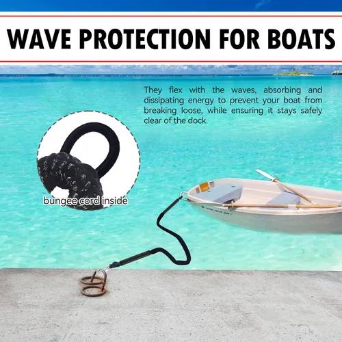 Miniatura 7 de Líneas de muelle elástico para barcos, cuerda flotante sin fregadero con ganchos dobles, amarre de barco resistente para muelle para pontón jet ski