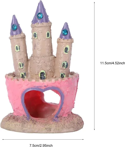 Miniatura 2 de Mipcase Decoración de acuario de castillo de dibujos animados con cueva de peces oculta, adorno para pecera pequeña para agua dulce y salada