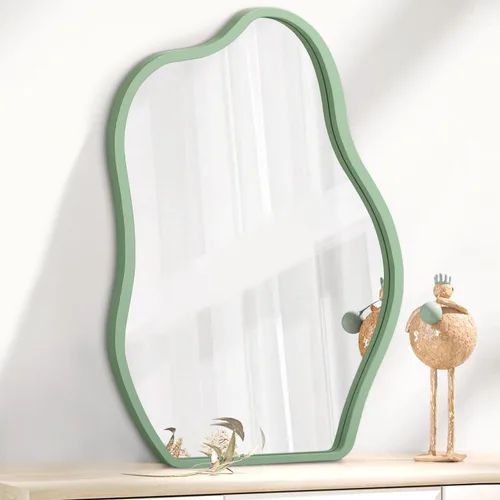 Miniatura 18 de Espejo de pared asimétrico con marco de madera, espejo colgante moderno irregular para pared para tocador, sala de estar, dormitorio, baño, entrada