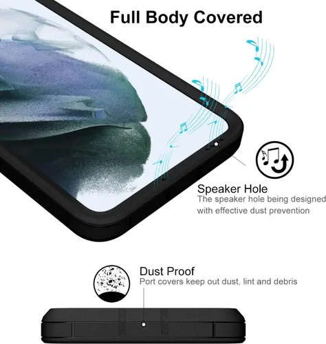 Miniatura 4 de Funda para Samsung Galaxy S21 FE 5G y protector de pantalla de vidrio, cubierta de puerto a prueba de polvo, protección de cuerpo completo, funda