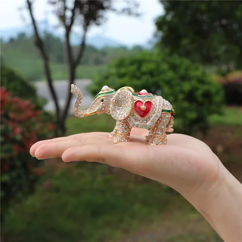 Miniatura 3 de Waltz&F Pintado a mano esmaltado rojo amor corazón elefante decorativo con bisagras joyería animal baratija caja única decoración del hogar