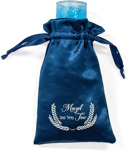 Miniatura 5 de DOUDIZHU Vaso de boda judía Chuppah para ceremonia tradicional, recipiente de vidrio azul con bolsa de recuerdo, regalo de recuerdo significativo