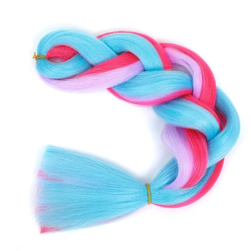Miniatura 8 de 3 piezas de cabello trenzado de color azul y rosa para niña, cabello de color para trenzar de 24 pulgadas (rosa intenso-azul-morado)
