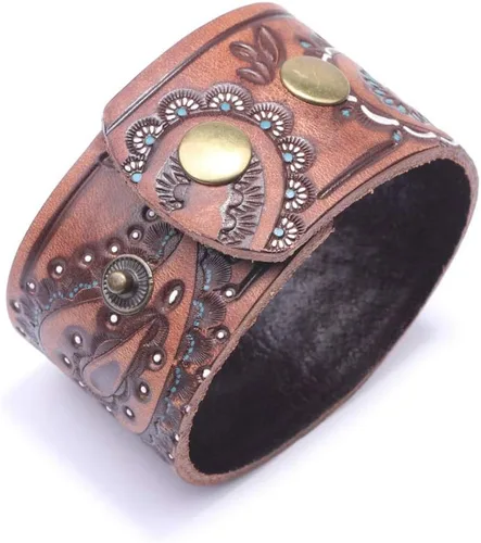 Miniatura 3 de Pulsera de cuero con patrón de impresión punk rock, brazalete ancho de puño