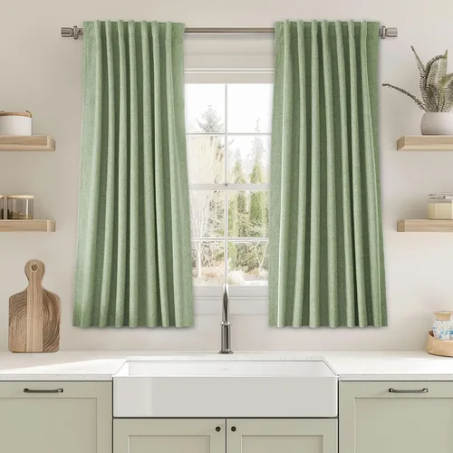 Miniatura 112 de UHITECH Cortinas cortas de lino de 24 pulgadas de largo para ventanas pequeñas de granja, cortinas opacas modernas para sala de estar, pestañas