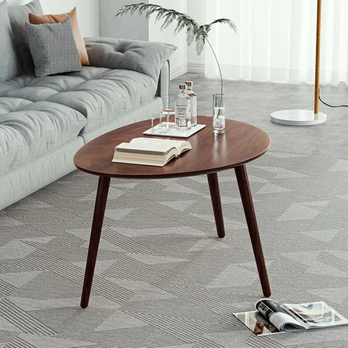 Miniatura 7 de Mesa de Centro Ovalada Pequeña, Mesas de Centro de Madera Maciza 100%, Mesa Moderna de Mediados de Siglo para Sala de Estar, Mesa Lateral Mesas Nogal