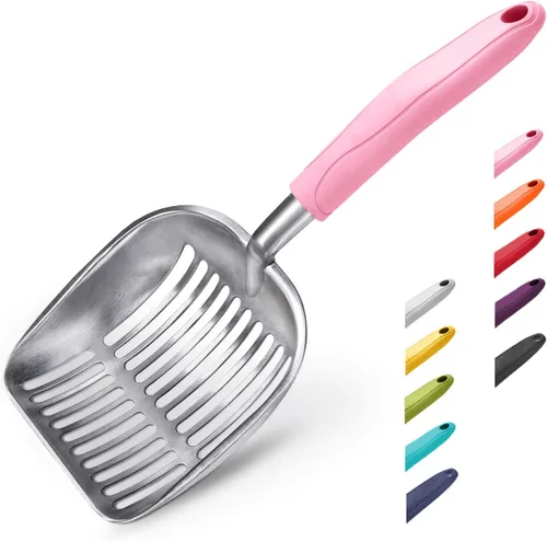 Miniatura 35 de WePet Cuchara de arena para gatos, tamiz de aleación de aluminio, pala de metal profunda, mango largo, tamizado de excrementos, levantador de heces