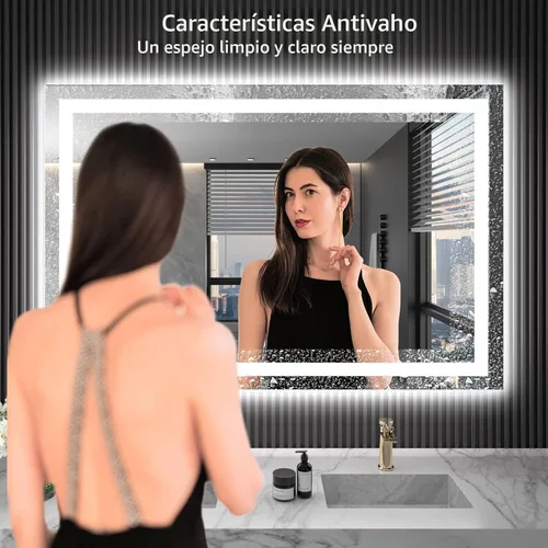 Miniatura 3 de Loaao Espejo de baño con LED y luces, 48 x 32 pulgadas, antiempañamiento, regulable, retroiluminación, luz frontal, espejo de tocador de baño