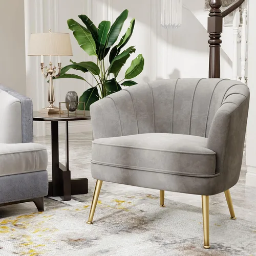 Miniatura 3 de Silla de acento de terciopelo Andeworld, silla de sofá individual moderna tapizada, sillón de club de barril cómodo para sala de estar con patas