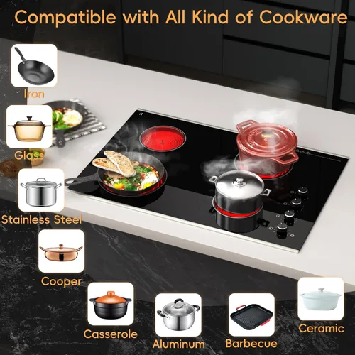 Miniatura 3 de Placa de Cocina Eléctrica de 30 Pulgadas 4 Quemadores, 6700W Estufa Eléctrica Radiante Integrada con Control de Perilla, Estufa Eléctrica
