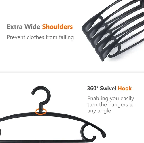 Miniatura 3 de DEDU Perchas de plástico para ropa, paquete de 36 perchas extra gruesas con gancho giratorio de 360° antideslizantes, perchas para suéteres, Negro